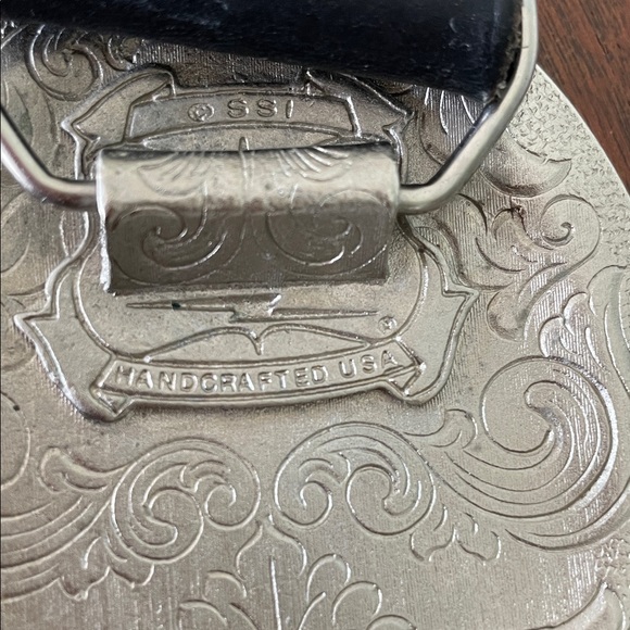 Black Leather Belt with Silver Buckle - Picture 4 of 6